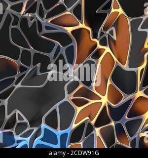 Abstract 3d rendering of chaotic black landscape structure with golden frame. Futuristic shape in empty space Stock Photo