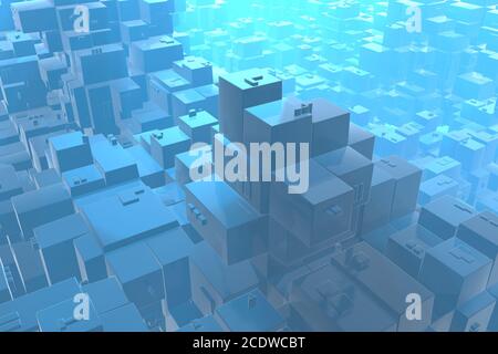 Wealth rich concept idea of blue city at sunset rays Abstract space background.3D illustration rendering Stock Photo