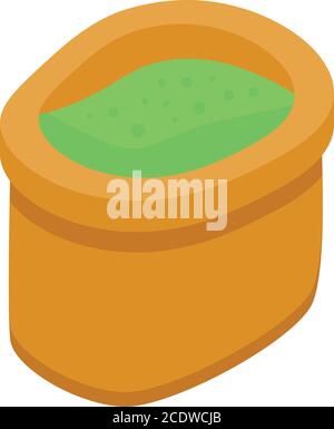 Fertilizer green sack icon, isometric style Stock Vector