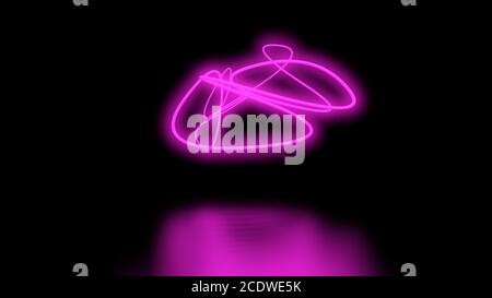 Futuristic Sci-Fi Abstract Purple Neon Light Shapes On Black Background wall and Reflective floor With Empty Space For Text 3D R
