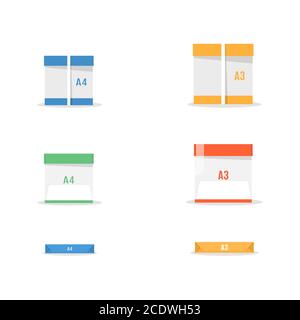 Set of office paper of different format isolated on white background. Flat style, vector illustration. Stock Vector