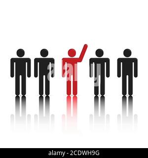 Set of stick figures. Leader and team concept. 3D style, vector illustration. Stock Vector