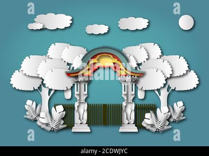 Berlin zoo gate. Vector color illustration in paper cut style. Stock Vector