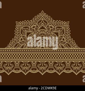 Seamless borders with mandala for design, application of henna, Mehndi and tattoo. Decorative pattern in ethnic oriental, Indian style. Doodle ornamen Stock Vector