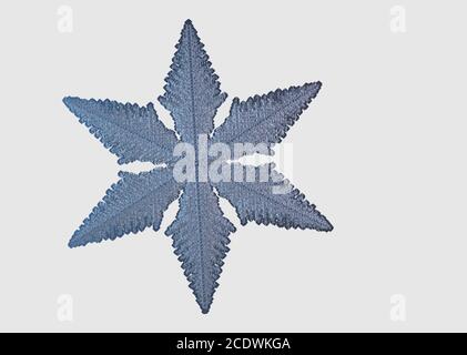 Snowflake on black background. This illustration based on macro photo of real snow crystal, 3d illustration Stock Photo