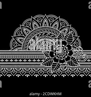 Seamless borders with mandala for design, application of henna, Mehndi and tattoo. Decorative pattern in ethnic oriental, Indian style. Doodle ornamen Stock Vector
