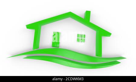 Real estate icon green eco material with wave curve 3d illustration Stock Photo