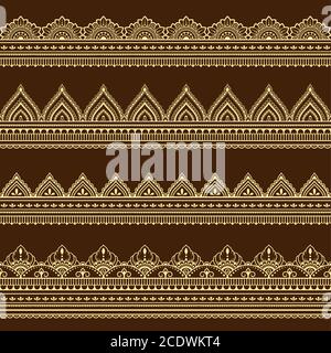 Seamless borders pattern for Mehndi, Henna drawing and tattoo. Decoration in ethnic oriental, Indian style. Doodle ornament. Outline hand draw vector Stock Vector