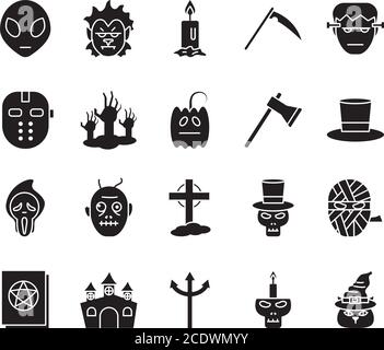 Halloween silhouette style bundle of icons design, Holiday and scary theme Vector illustration Stock Vector