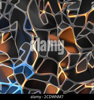 Abstract 3d rendering of chaotic black landscape structure with golden frame. Futuristic shape in empty space Stock Photo