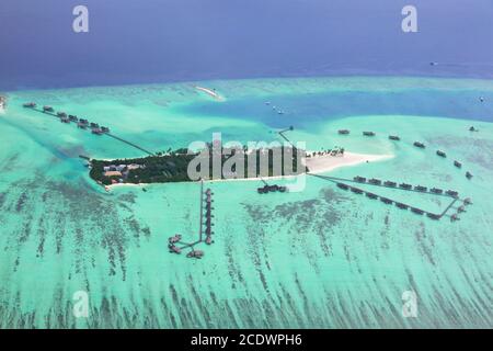 Maldives aerial view from seaplane Stock Photo