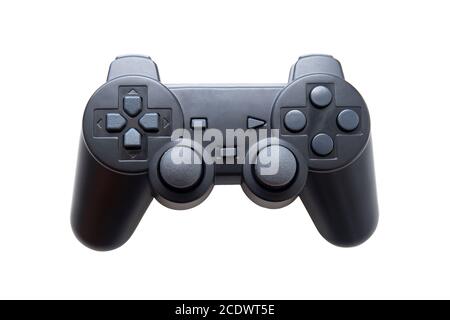 Joystick Video Games Black Isolated On White Background. Stock Photo