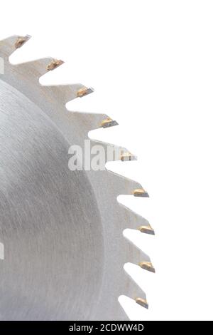 Many saw teeth of circular saw on white background Stock Photo