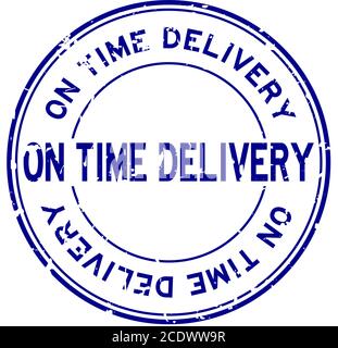 Grunge blue on time delivery word round rubber seal stamp on white background Stock Vector