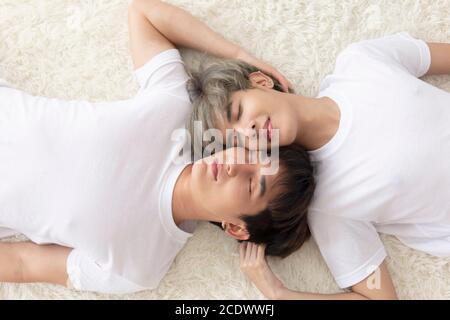Gay Couples Young Boys Asian Men LGBT Concepts. Stock Photo