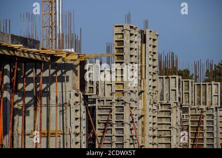 Construction of a residential building, reinforced concrete structures Stock Photo
