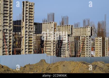 Construction of a residential building, reinforced concrete structures Stock Photo