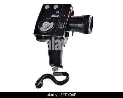 Vintage movie camera isolated on white background Stock Photo