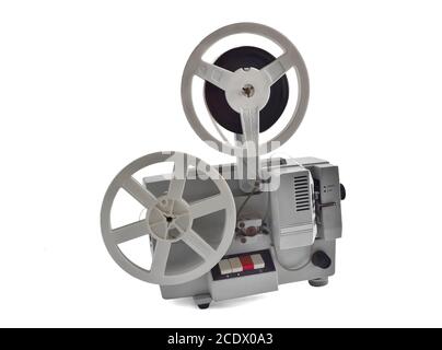 Vintage film projector with Spools isolated on white background Stock Photo