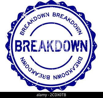 Grunge blue breakdown word round rubber seal stamp on white background Stock Vector