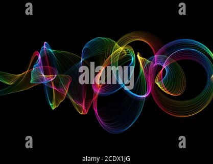 abstract colorful wavy smoke flame over black background Stock Photo