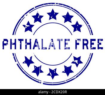 Grunge blue phthalate free word with star icon round rubber seal stamp on white background Stock Vector
