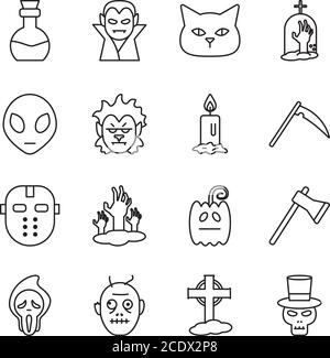 Halloween line style collection of icons design, Holiday and scary theme Vector illustration Stock Vector