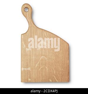 Oak handmade wood cutting board top view isolated over white backgound Stock Photo