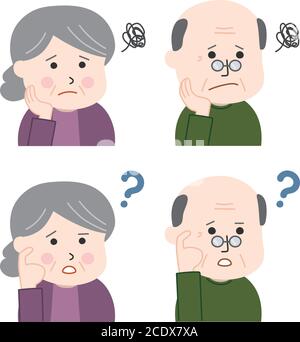 Worried senior man and woman. Vector illustration isolated on white background. Stock Vector