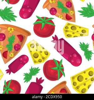 Seamless pattern with pizza ingredients Stock Vector