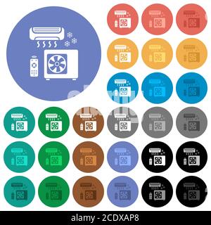 Air conditioning system multi colored flat icons on round backgrounds. Included white, light and dark icon variations for hover and active status effe Stock Vector