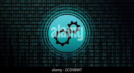 wheel gear symbol on binary code background vector illustration EPS10 Stock Vector