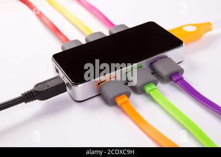 hub with set of the connected color wires Stock Photo