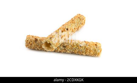 Wafer rolls with nut on a white background. Stock Photo