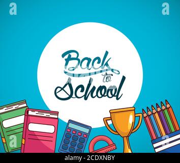 trophy ruler calculator and pencils design, Back to school eduacation ...