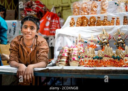 Varanasi/India-06.11.2018:The seller and his stand Stock Photo