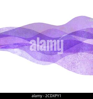 Watercolor transparent wave purple lavender color background. Watercolour hand painted waves illustration. Banner frame backdrop isolated on white. Gr Stock Photo