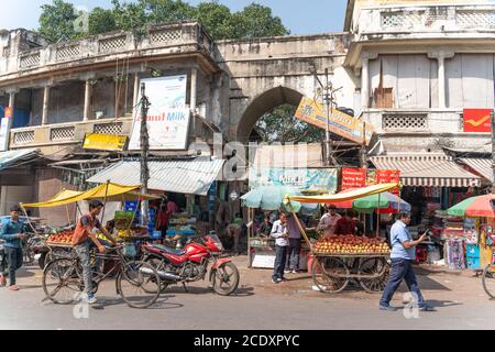 Delhi-12.10.2018:The view on main bazar street in India Stock Photo