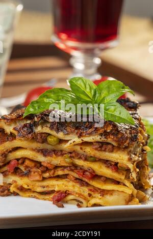 Close-up of a portion of lasagna Stock Photo