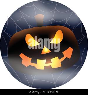 Scary glowing pumpkin jack on foggy background isolated. Happy Halloween. Stock Vector