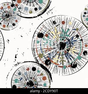 seamless background pattern, with circles/dots, lines, strokes and splashes Stock Vector