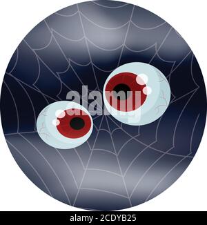 Cartoon expression monster. Crazy eyes and cobweb - stylish vector template for Halloween design. Stock Vector