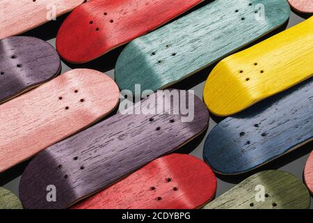 Background from multi-colored boards for fingerboards Stock Photo