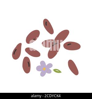 Flax Seeds isolated, vector hand drawn art, flaxseed with flower, ingredient icon Stock Vector