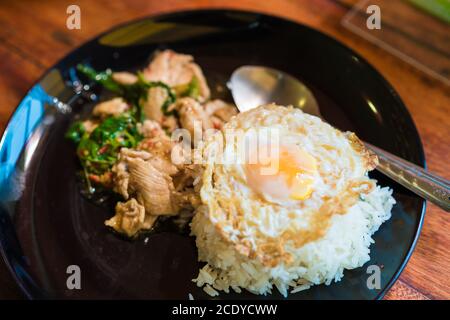 Chicken with egg fried rice spicy food of Thailand Stock Photo