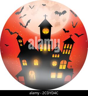 Stylish vector template for Halloween design - scary ominous castle and full moon Stock Vector