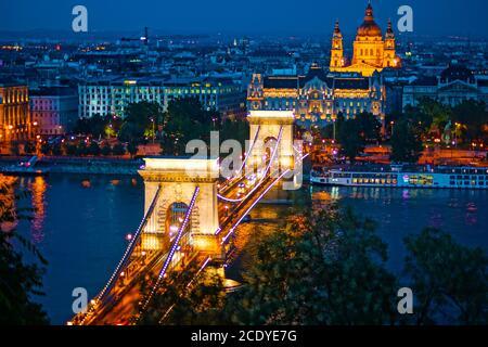 Szechenyi Chain Bridge at night Stock Photo