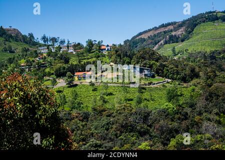 Ooty city aerial view, Ooty (Udhagamandalam) is a resort town in the Western Ghats mountains, in India's Tamil Nadu state. Stock Photo