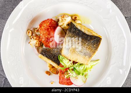 Pike perch fillet in a restaurant serving Stock Photo