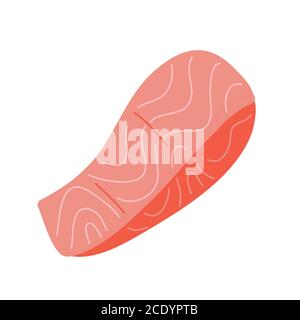 Salmon fillet, hand drawn doodle, uncooked redfish, hand drawn illustration isolated, fresh raw fish, vector art on white background Stock Vector